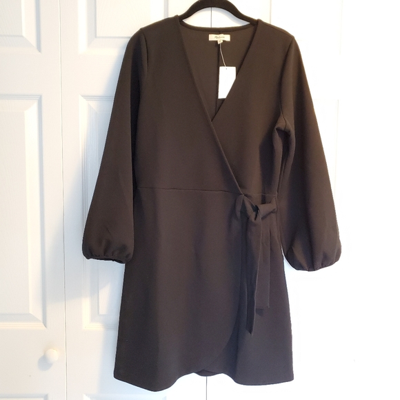 NEW Madewell Linen-Blend Balloon-Sleeve Wrap Dress - Picture 5 of 16